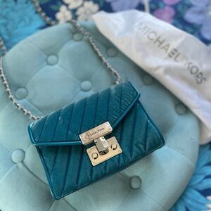 Michael Kors Shoulder Bag Chain Purse Velvet Handbag Teal
